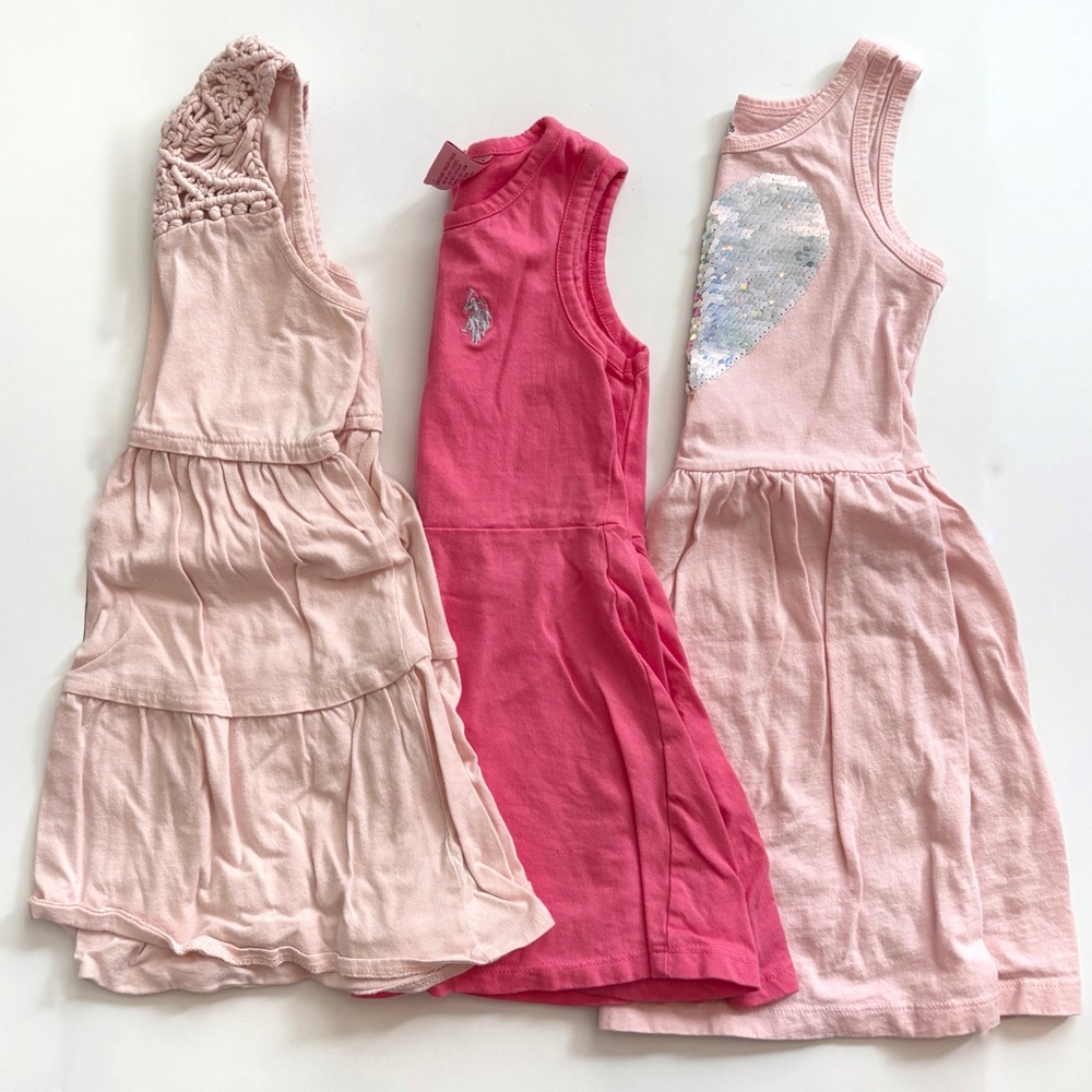 Girls' Pink Sleeveless Dress Trio - Light Pink & Hot Pink